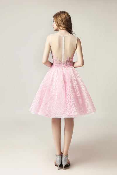 Pink Lace Homecoming Dress Short prom dress for girls, BS30