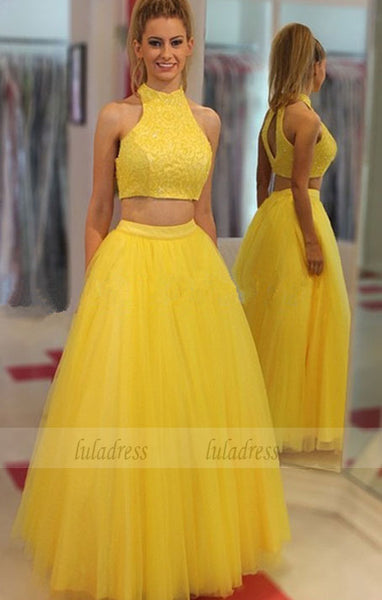 Yellow Two Pieces Prom Dress with Beaded Top,BD99478