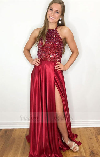classic A-line long prom dress,  prom dress with side slit, party dress,BD98691