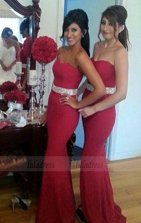 Crystal Mermaid Sweetheart Red Formal Dresses Gorgeous Bridesmaid Dress Long Bridal Gowns,BD98301