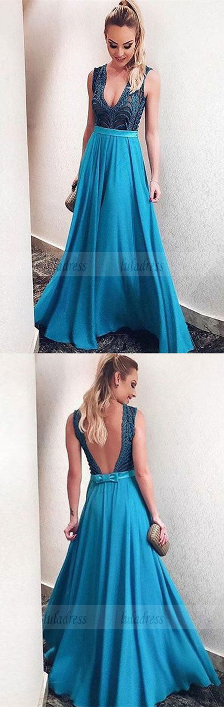 fashion backless prom dresses with beading, elegant evening gowns