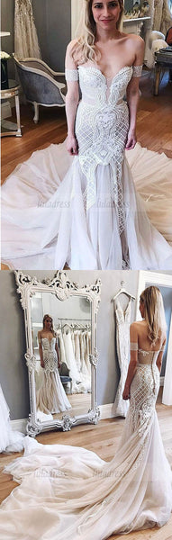Mermaid Wedding Dresses,Off-the-Shoulder Wedding Dress,Chapel Train Wedding Dress,BD99638