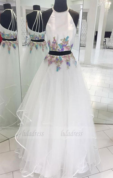 Two Pieces White Tulle Long Prom Dress,BD98178