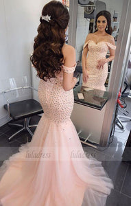 Luxurious Beaded Off Shoulder Mermaid Evening Dresses Bodice Corset Prom Dress,BD99550