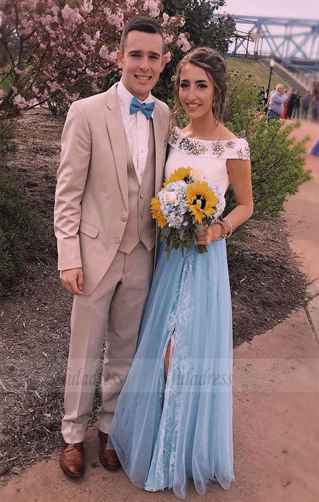 two piece prom dress,long prom dress chic formal dresses