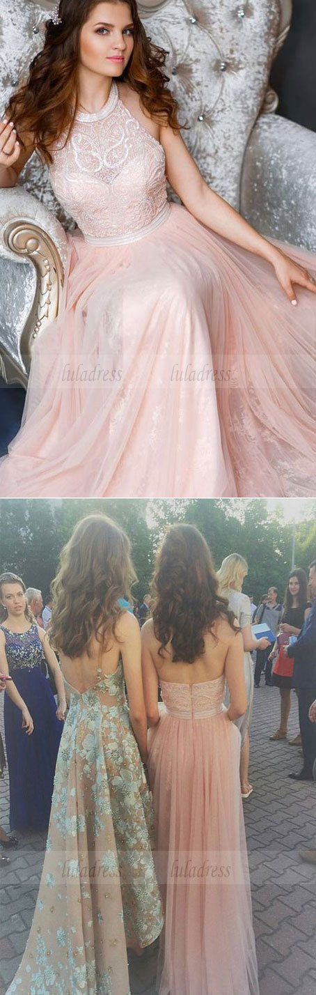 long prom dress, halter pink long prom dress, party dress, formal evening dress