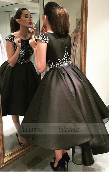 Satin Homecoming Dresses,Short Prom Gown,Black Homecoming Gowns,BD99374