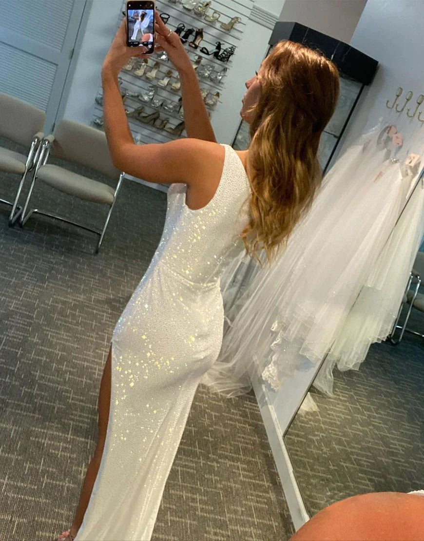 One-Shoulder Simple Pearl White Evening Dresses,Prom Dresses Custom Color / US14