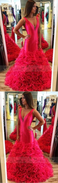 v neck evening dress,mermaid prom dresses,ruffles prom dress,mermaid evening gowns,BD98667