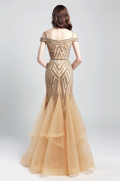 Formal Spaghetti Straps Mermaid Beaded Long Prom Dress, LX494