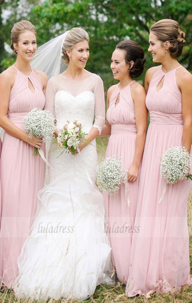 Pink Long Bridesmaid Dress, Pink Long Bridesmaid Dress with Key Hole,BD99480