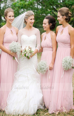 Pink Long Bridesmaid Dress, Pink Long Bridesmaid Dress with Key Hole,BD99480