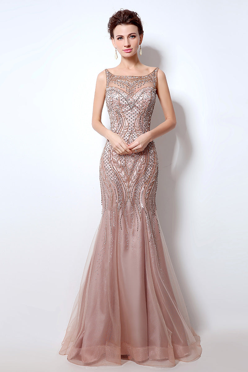 Formal Long Mermaid Evening Dress Beaded Luxury Prom Dress, BS05