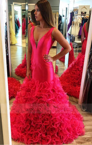 v neck evening dress,mermaid prom dresses,ruffles prom dress,mermaid evening gowns,BD98667