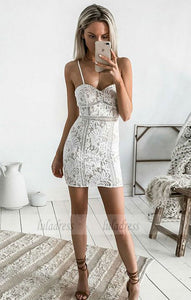 Short White Lace Homecoming Cocktail Dress,BD99490