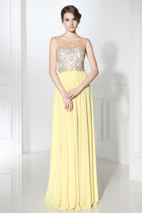 Chic Light Yellow Long Chiffon Prom Dress, BS39