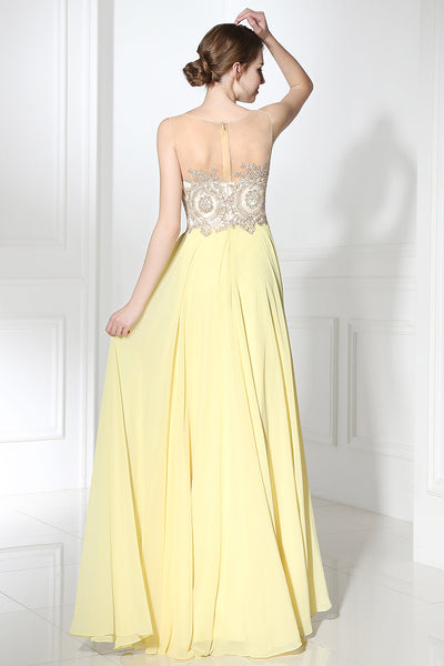 Chic Light Yellow Long Chiffon Prom Dress, BS39