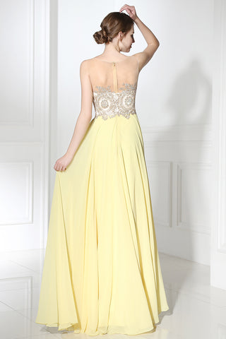 Chic Light Yellow Long Chiffon Prom Dress