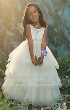 Tea Length Flower Girl Dresses Children Birthday Dress Tulle Lace Kids Wedding Party Dresses