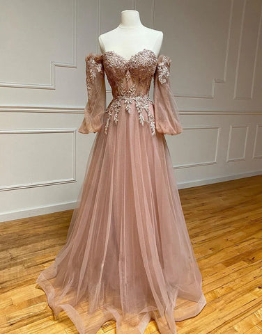 Pink Tulle Sweetheart Prom Dresses with Embroidery,BD930659