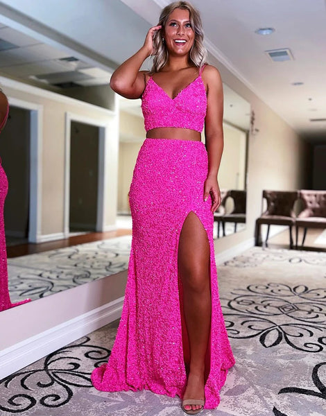 Mermaid Sequin Two Piece Long Prom Dresses,BD930614
