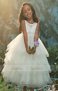 Tea Length Flower Girl Dresses Children Birthday Dress Tulle Lace Kids Wedding Party Dresses,BD99419