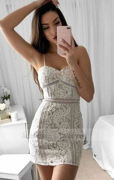 Short White Lace Homecoming Cocktail Dress,BD99490
