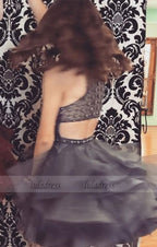 beading homecoming dress, short high neck prom dresses