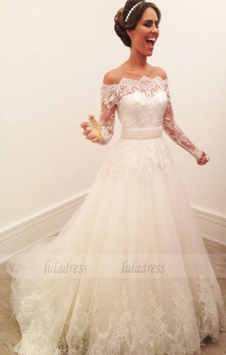 Elegant Wedding Dress, Ivory Wedding Dress, Lace Applique Wedding Dress,BD99605