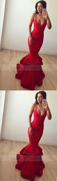 Spaghetti-strap Ruffles Sexy Long Red Sleeveless Prom Dress,BD99906