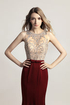 Burgundy Elegant Mermaid Long Evening Dress Beading Prom Dress