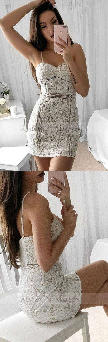 Short White Lace Homecoming Cocktail Dress