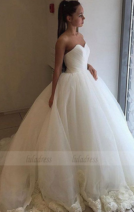 Flowers Ball Gown Bridal Dress Sweetheart Wedding Dress with Train