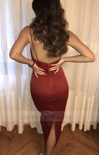 Spaghetti Straps Ruched Sweetheart Sheath Bridesmaid Dresses Ankle-Length