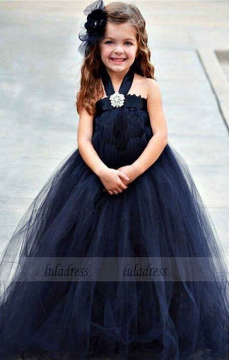 Halter Floor Length Flower Girl Dresses Children Birthday Dress Tulle Kids Wedding Party Dresses