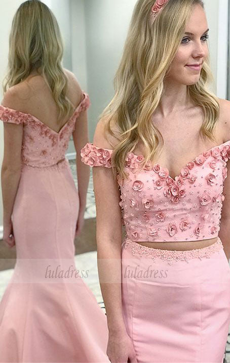 Two Piece Off-the-Shoulder Prom Dress with Appliques Beading