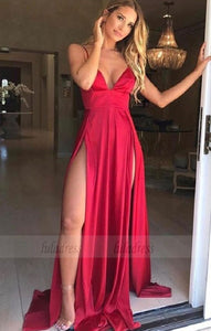 simple red stain long prom dresses for teens, sexy spaghetti straps high split prom party dress,BD98077