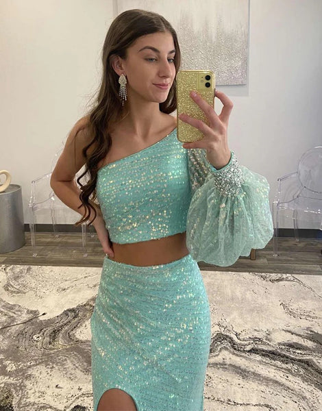 One Shouler Mermaid Two Piece Prom Dresses,Evening Dresses,BD930657