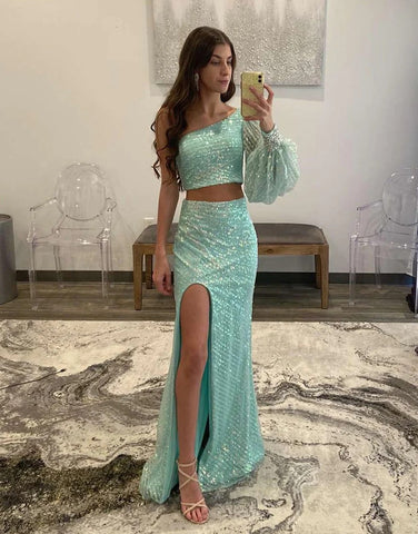One Shouler Mermaid Two Piece Prom Dresses,Evening Dresses,BD930657