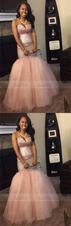 Sequins Mermaid Sweetheart Gorgeous Sleeveless Tulle Prom Dresses