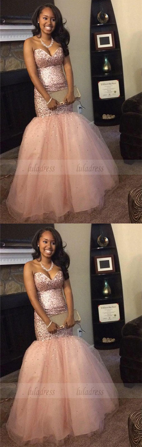 Sequins Mermaid Sweetheart Gorgeous Sleeveless Tulle Prom Dresses