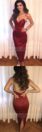 Spaghetti Straps Ruched Sweetheart Sheath Bridesmaid Dresses Ankle-Length