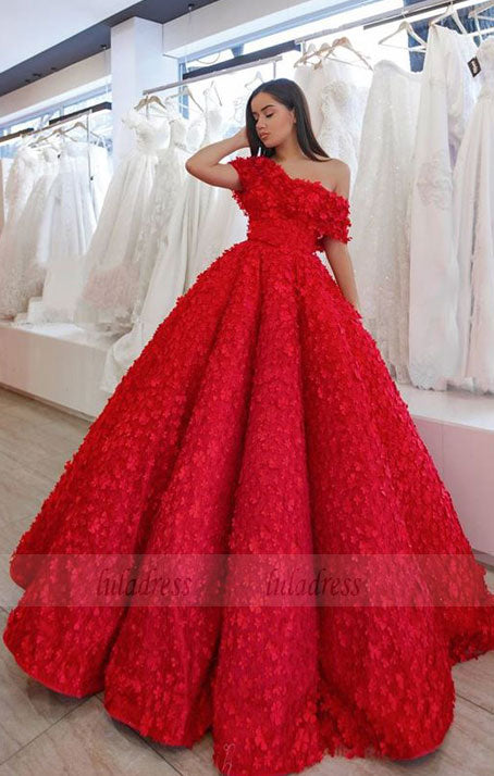A-Line Off the Shoulder Floor-Length Red Lace Prom Dress with Appliques,BD98668