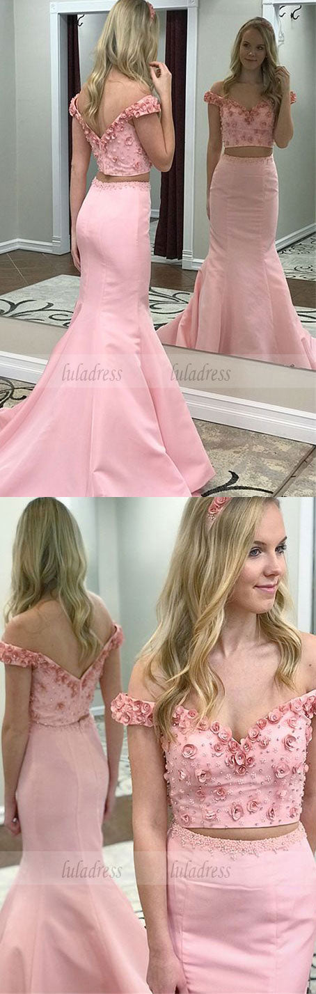 Two Piece Off-the-Shoulder Prom Dress with Appliques Beading