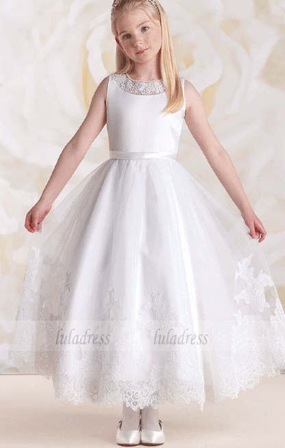 Ankle Length Flower Girl Dresses Children Birthday Dress Lace Applique Kids Wedding Party Dresses