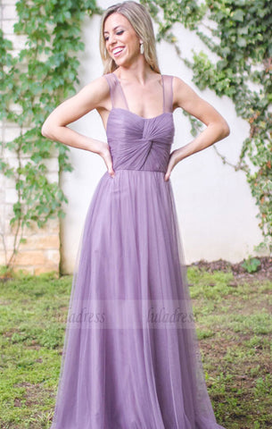 Long Bridesmaid Dress, Sleeveless Bridesmaid Dress, Tulle Bridesmaid Dress,BD98914