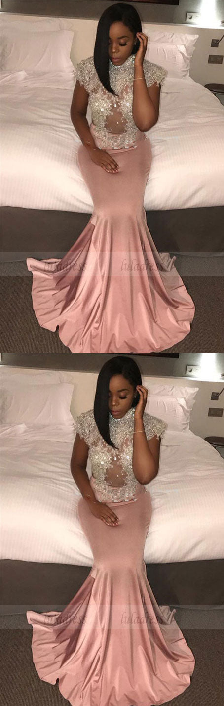 Mermaid Prom Dress Shiny Beaded Sequins Cap Sleeves Evening Gowns