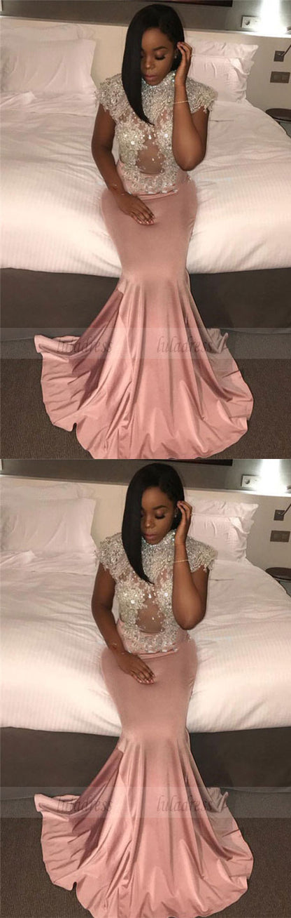 Mermaid Prom Dress Shiny Beaded Sequins Cap Sleeves Evening Gowns