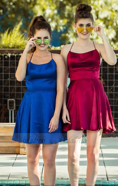 Chic A-line Halter Top Satin Short Mini Prom Dresses