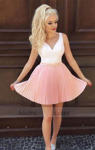 V-neck Pleated Tulle Ruffles Homecoming Dresses Short Prom Gowns,BD99222